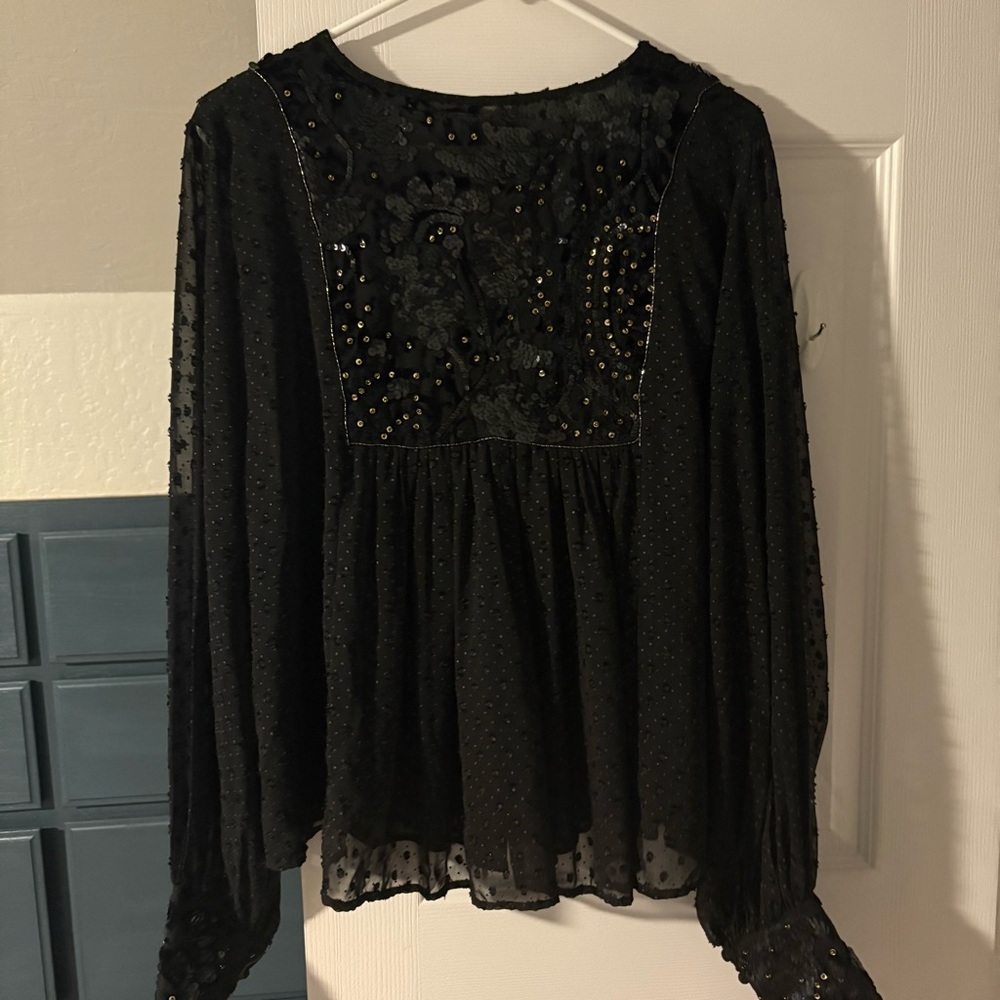 Zara Black Sequin Embellished Blouse - Picture 13 of 16